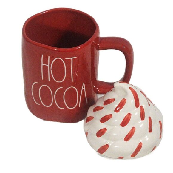 Rae Dunn Ceramic Red and White HOT COCOA Mug with Whipped Cream Topper - Picture 3 of 4